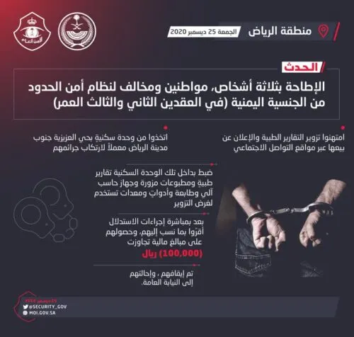 سعوديان ويمني يبيعون تقارير طبية مُزورة بـ100 ألف ريال
