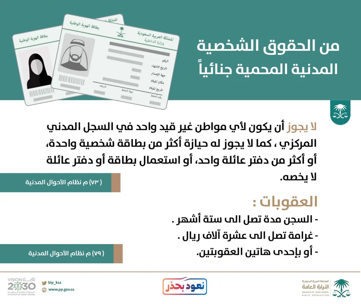 السجن والغرامة لأي حامل أكثر من دفتر عائلة أو بطاقة شخصية