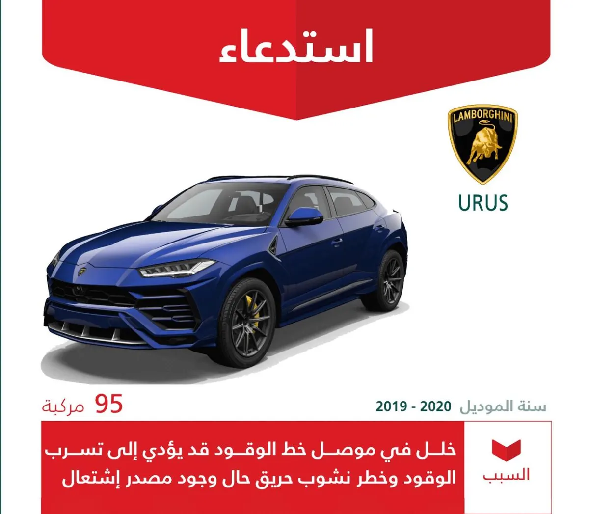 سيارات لامبورجيني “مهددة بالاشتعال”.. و”التجارة” تتحرك