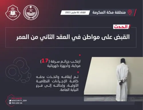 فتى يسرق 17 سيارة وأجهزة كهربائية