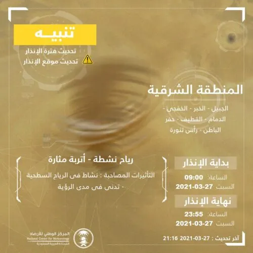 انتهبوا.. رياح نشطة محملة بالأتربة على القطيف