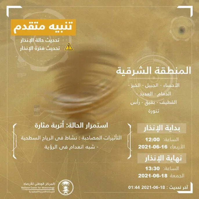 مركز الأرصاد يجدد تحذيراته: الغبار الكثيف مستمر حتى ظهر الجمعة