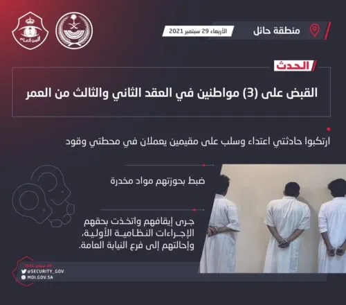 3 يمنيين مسلحين يسلبون ماراً.. و3 سعوديين يستهدفون عمال محطات الوقود