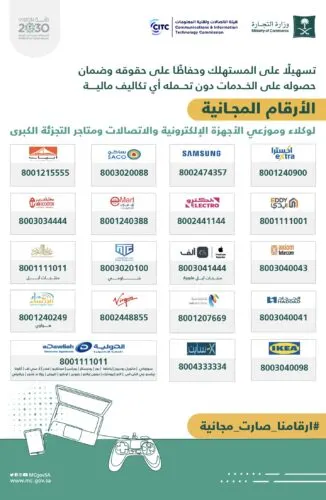 إلزام وكلاء الأجهزة الكهربائية والإلكترونية ومتاجر التجزئة بالتحول للرقم المجاني 800