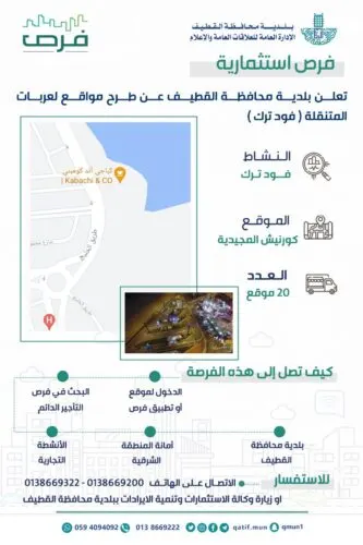 بلدية القطيف تطرح 20 فرصة استثمارية في عربات “فود ترك”