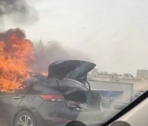 [فيديو].. نجاة سائق من حريق سيارة قرب كوبري النابية