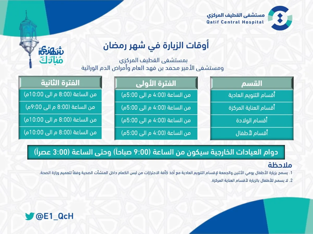 القطيف.. دوام جديد في المستشفات والمراكز الصحية في رمضان