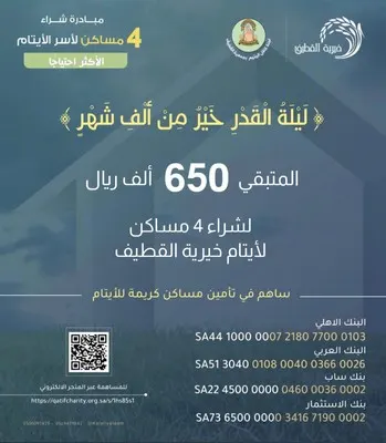 جمعية القطيف: جمع 56.6% من المبلغ المطلوب لشراء 4 مساكن للأيتام