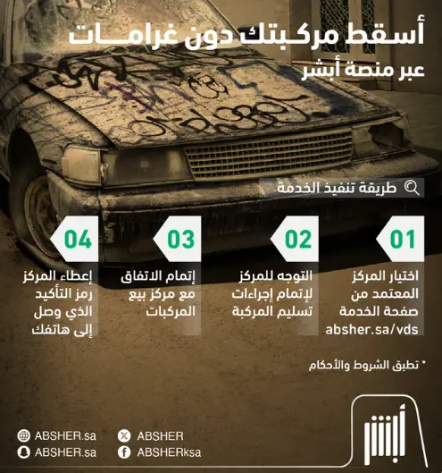 مهلة إسقاط المركبات تنتهي قبل 1 مارس.. و “أبشر” يحذر من الغرامات