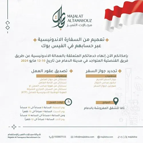 مجالات التميز للاستقدام.. تعميم من السفارة الاندونيسية