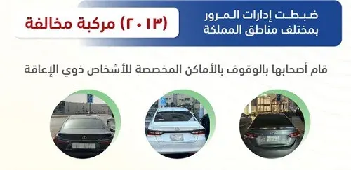 مخالفة 2013 سائقاً استخدموا مواقف ذوي الإعاقة