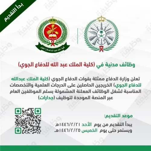 “الدفاع الجوي” تطرح وظائف “فنية” للرجال عبر “جدارات”