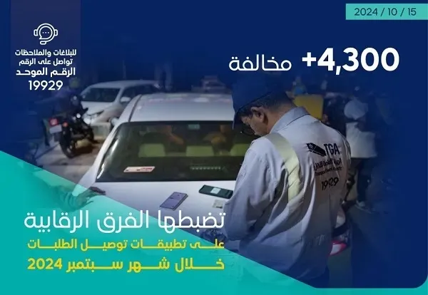 خلال شهر.. 4300 مخالفة لتطبيقات توصيل الطلبات