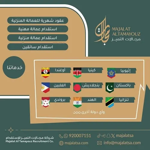 عندك عاملة تعرفها؟ جيبها بـ تكلفة أقل.. الآن خدمة معروفة من دول (كينيا – أوغندا – الفلبين)