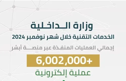 أبشر: 6 ملايين عملية إلكترونية في نوفمبر