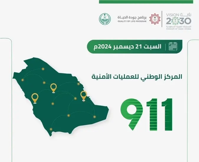 مركز 911 في الشرقية تلقى 11 مكالمة في كل دقيقة