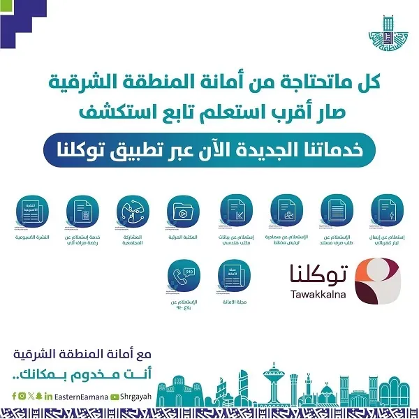 أمانة الشرقية تطلق 10 خدمات عبر “توكلنا”