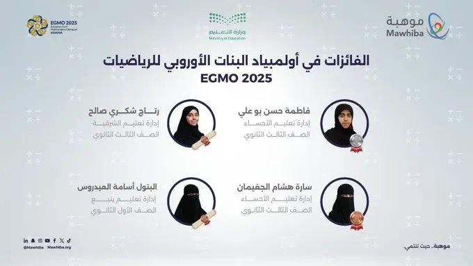 4 جوائز لمنتخب الرياضيات في أولمبياد البنات الأوروبي
