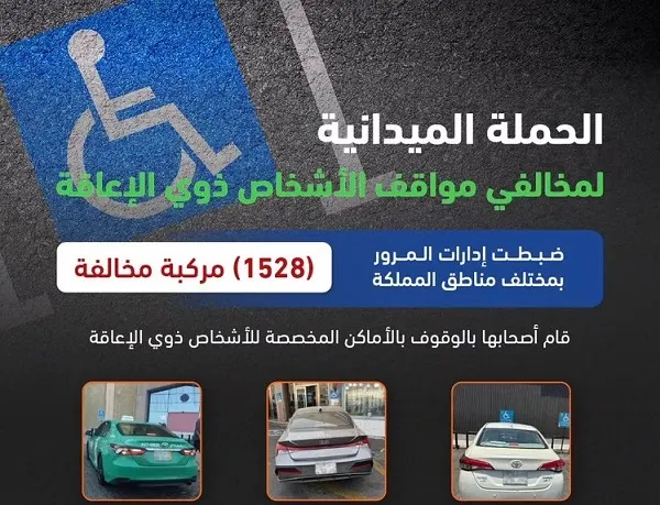 مخالفة 1528 سائقاً استغلوا مواقف ذوي الإعاقة