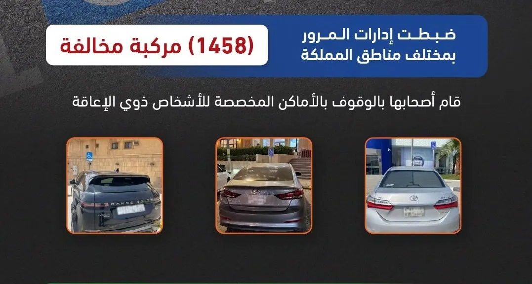 في أسبوع.. مخالفة 1458 سائقاً استخدموا مواقف ذوي الإعاقة