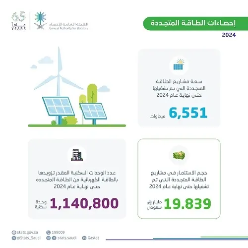 6551 ميجاواط.. سعة مشاريع الطاقة المتجددة في 2024م
