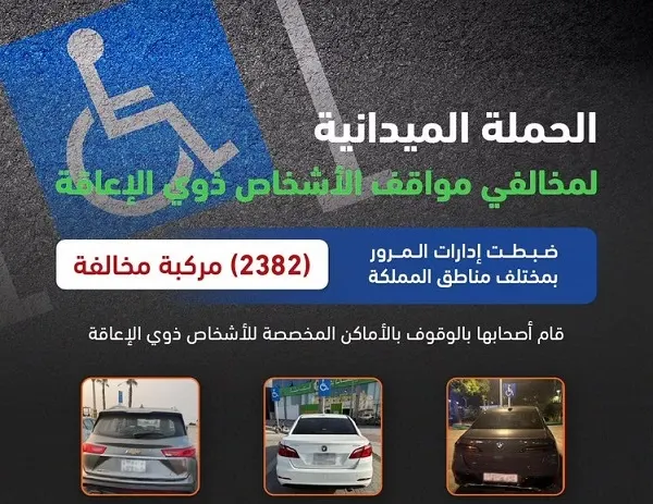 مخالفة 2382 سائقاً استغلوا مواقف ذوي الإعاقة