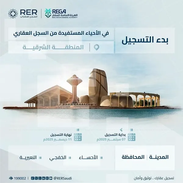 التسجيل العيني لـ 56446 قطعة عقارية في الأحساء والخفجي والنعيرية