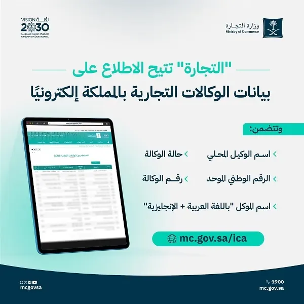 خدمة جديدة.. الاستعلام عن بيانات الوكالات التجارية إلكترونياً