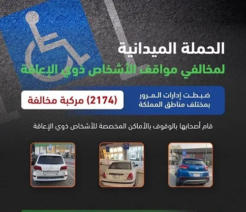 مخالفة 2174 سائقاً استغلوا مواقف ذوي الإعاقة