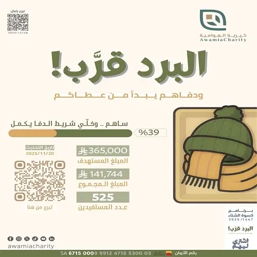 العوامية: جمع 141 ألف ريال من أصل 365 ألفاً لكسوة الشتاء