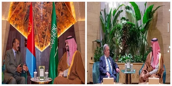 ولي العهد بحث الأوضاع الدولية والتعاون مع أفورقي و غوتيرس
