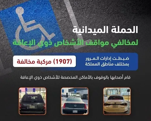 مخالفة 1907 سائقين استغلوا مواقف ذوي الإعاقة