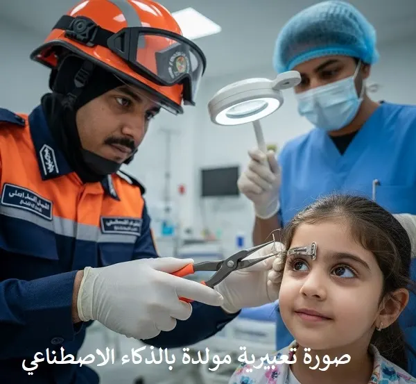 جفن طفلة بين أدوات الدفاع المدني