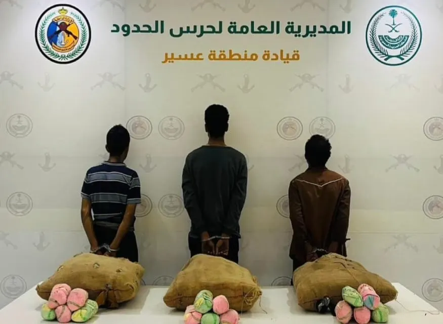 عسير.. القبض على 3 يمنيين حاولوا تهريب 63 كيلو قات