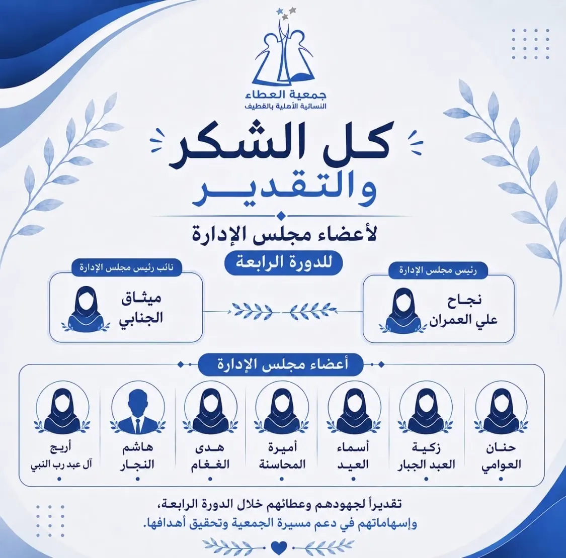 ندى آل إسماعيل تقود «العطاء».. وزينب آل ماجد نائبًا