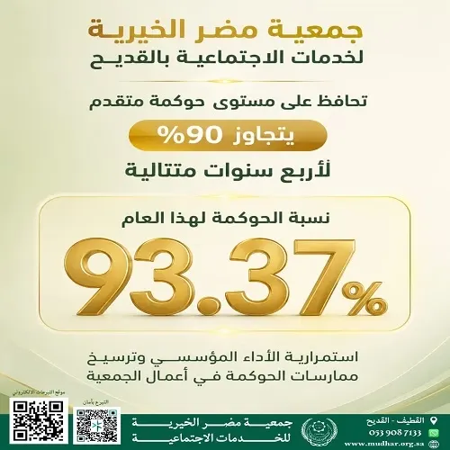 جمعية مضر تحقق 93.37% في معايير الحوكمة