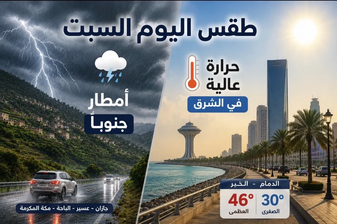 طقس اليوم السبت: أمطار جنوباً.. وحرارة عالية في الشرق