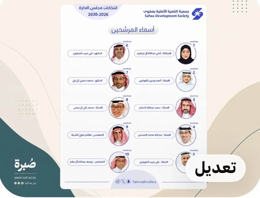 10 مرشحين يتنافسون في عضوية «تنمية صفوى»