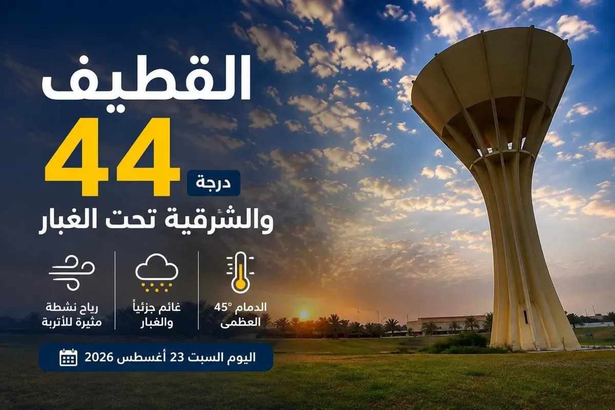طقس اليوم: القطيف 44 درجة.. والشرقية تحت الغبار