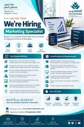 فرصة وظيفية بشركة التهذيب أخصائي تسويق